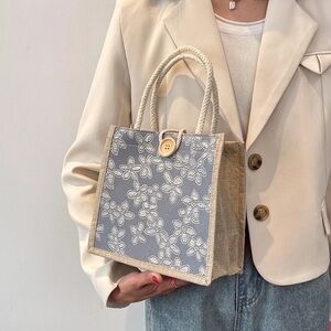 Elegant Floral Gray Small All Seasons Canvas Vintage Style Square Bag